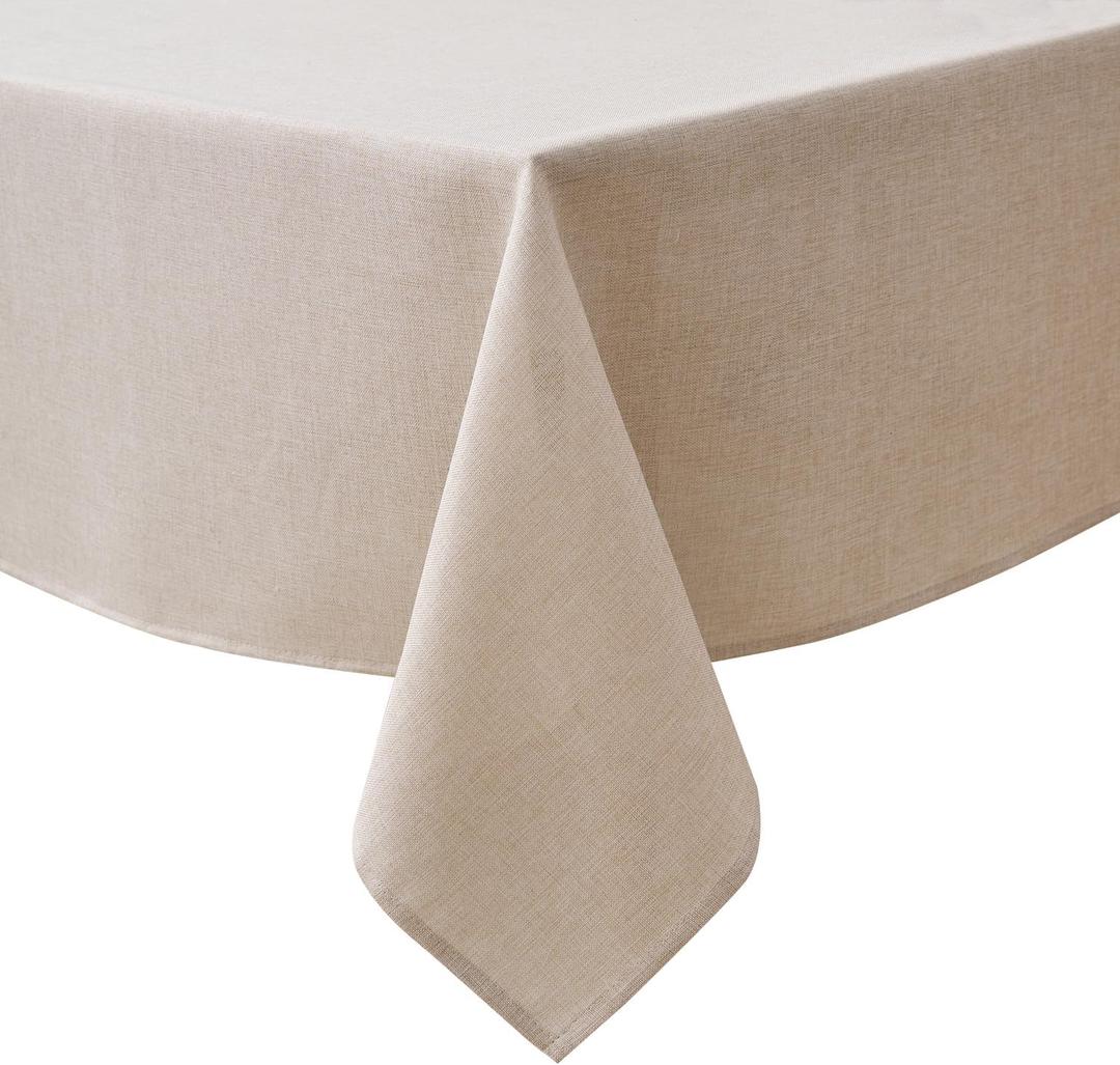 NLMUVW Square Linen Tablecloth 54x54 Inch, Rustic Textured Table Cloth Water Resistant Farmhouse Table Cover for Kitchen Dining Party Coffee (Beige)