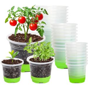 MIXC Thickened Clear Nursery Pots with Silicone Base for Easy Transplant 24 Packs 5/4/3.5 Inch, Variety Pack Plant Pot Reusable Seedling Pots for Vegetable Propagation, Root Cutting, Seed Starting (Green)