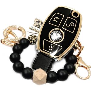 for Mercedes Benz Key Fob Cover, Fit for C E S M CLS CLK G Class Keyless Smart Car Accessories with Bracelet Key Holder