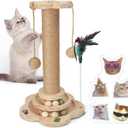 Cat Scratching Post Cat Toys for Indoor Cats 4 in 1 Wooden Ball Cardboard 2 Level with Cat Track Dangling Balls Cat Natural Sisal Scratching Bed Pad Cat Tree Feather Toy for Kittens Adult Cats
