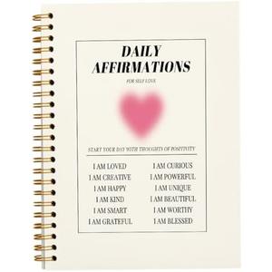 JWVK Daily Affirmations Preppy Pink Aura Heart Notebook,Trendy Positive Affirmations Inspirational Notebook Journal for Teen Girl Work Office School Student Teacher,Hardcover Spiral Notebook 5.5x8.3 2Pcs