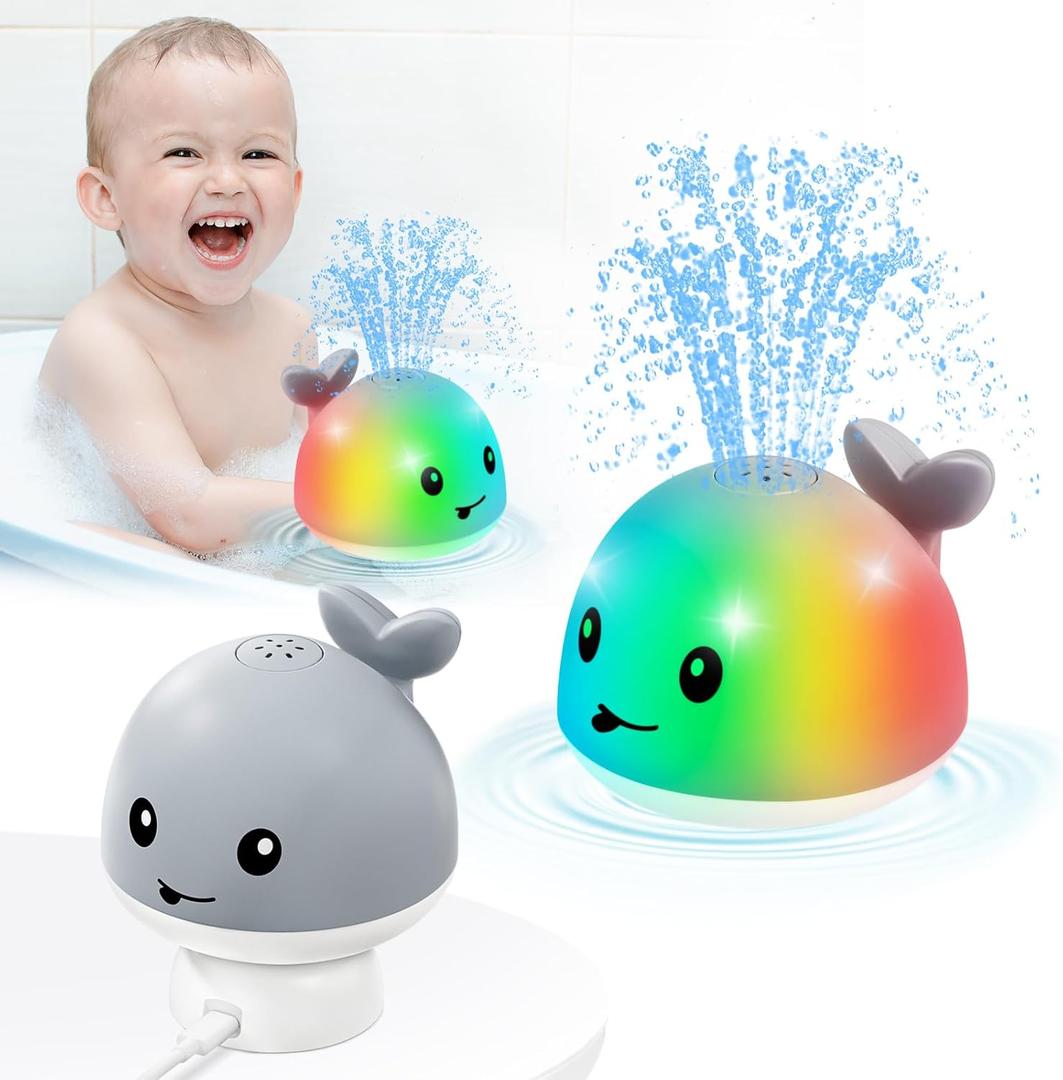 Gigilli Baby Whale Bath Toy - Easy Charging - Baby Easter Basket Stuffers Bath Toys for Kids Ages 1-3, Light Up Bath Fountain Toy 6-12-18 Months, Toddlers Bathtub Toy Sprinkler Birthday 1 2 3 Gifts