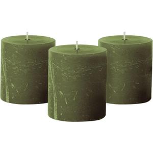 Simply Soson 3x3 inch Dark Moss Green Pillar Candles Set of 3, Rustic Texture, Unscented Green Candles, Dripless Candles, 3 inch Pillar Candles for Wedding Parties Spas Dinner Home Decoration Church