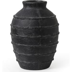 Kokrose Black Terracotta Vase, Black Vases Home Decor for Centerpieces, Large Vintage Rustic Flower Vase for Home Decor, Pottery Ceramic Vases, Table Top Fireplace Mantel Decor (11.2"H))