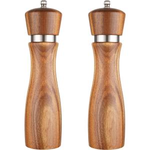 2Pcs Acacia Wood Salt and Pepper Grinding Machine, Durable Ceramic Grinding, Manual Steel Ring Grinding Machine with Adjustable Thickness