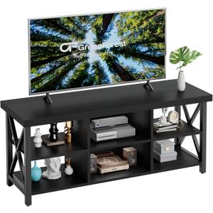 GreenForest TV Stand for TV up to 65 inches, Entertainment Center with 6 Storage Cabinet for Living Room, 55 inch Farmhouse Television Stands Console Table, Industrial TV stands for Living Room, Black