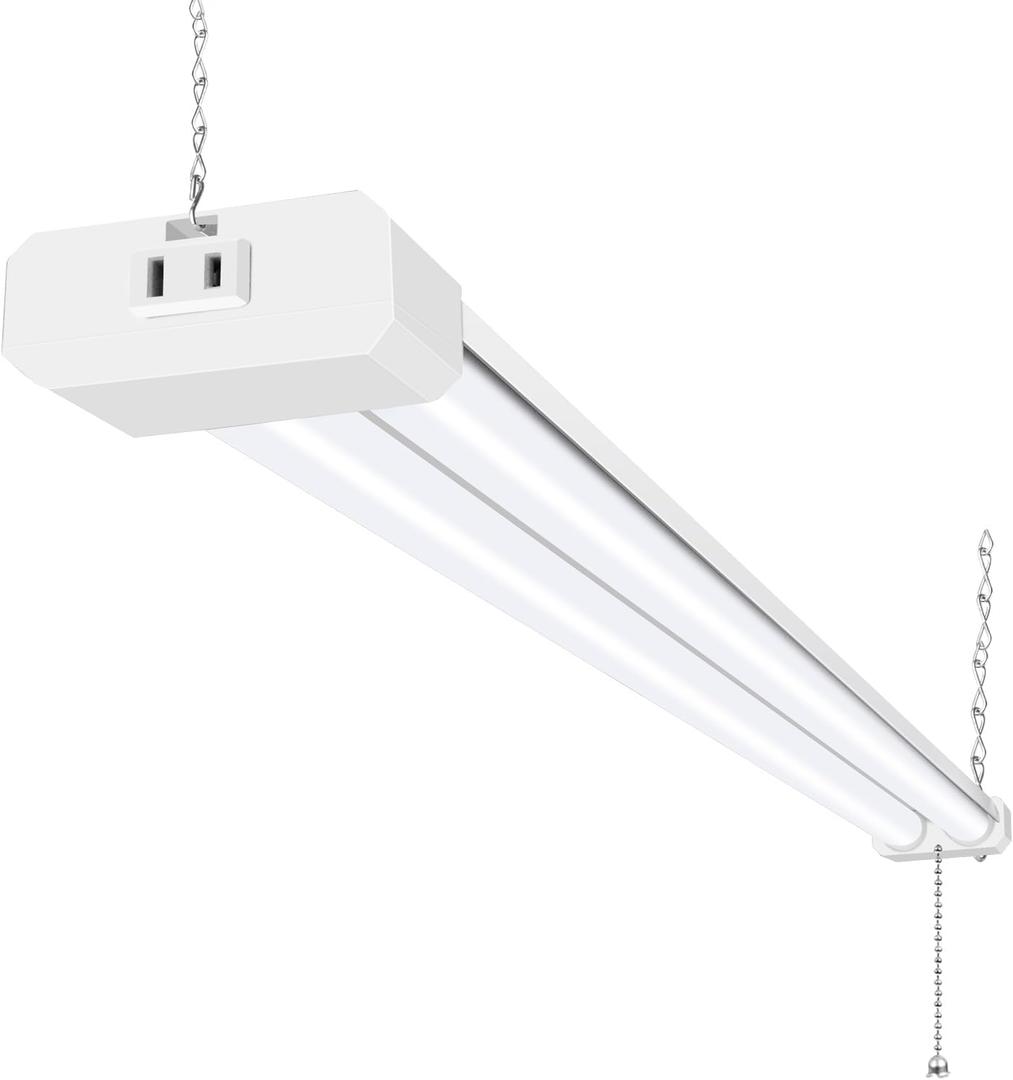 hykolity 1 Pack 4FT Linkable LED Shop Light for Garage, 6500lm, 4FT 60W Utility Light Fixture, 5000K Daylight LED Workbench Light with Plug, Hanging or Surface Mount, White - ETL