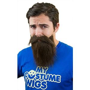 Mens Fake Beard & Mustache Set Brown Costume Beard Realistic Facial Hair for Halloween, Cosplay, Theater & Parties (Adult)