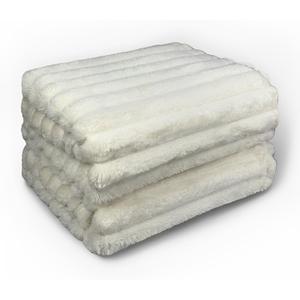 Faux Fur Blanket Twin/Twin XL - 60x80 Inch Soft & Warm Fluffy Throw for Bed, Sofa, Camping | 350GSM Cloud-Touch Microfiber | Cozy Essentials for Travel & Movie Nights, Striped White, Faux Fur White