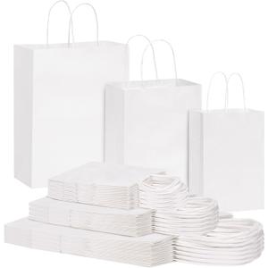 OUTUXED 120pcs Paper Bags with Handles Assorted Sizes Kraft White Paper Gift Bags Bulk 3 Mixed Sizes for Retail, Party, Birthday, Gift, Shopping, Business, Merchandise