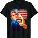Rosie the Riveter American Flag USA Rosie the Riveter T-Shirt. S Size
