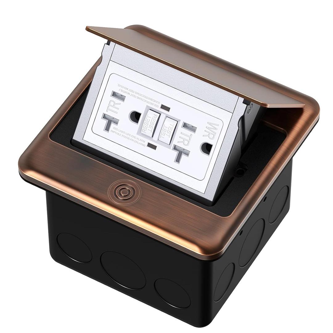Pop Up Floor Electrical Outlet with 20 Amp Stainless Steel GFCI Tamper Receptacle Outlet, Corrosive Resistant HardwareETL Listed (Bronze)