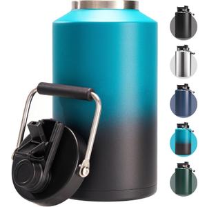 Fijinhom One Gallon Insulated Water Bottle for Travel: 2-in-1 Straw and Spout Lid, Keep Cold 24Hrs, Leakproof, 128oz Water Jug With Handle, Vacuum Stainless Steel for Sports, Hiking, Trip(Black&Blue)