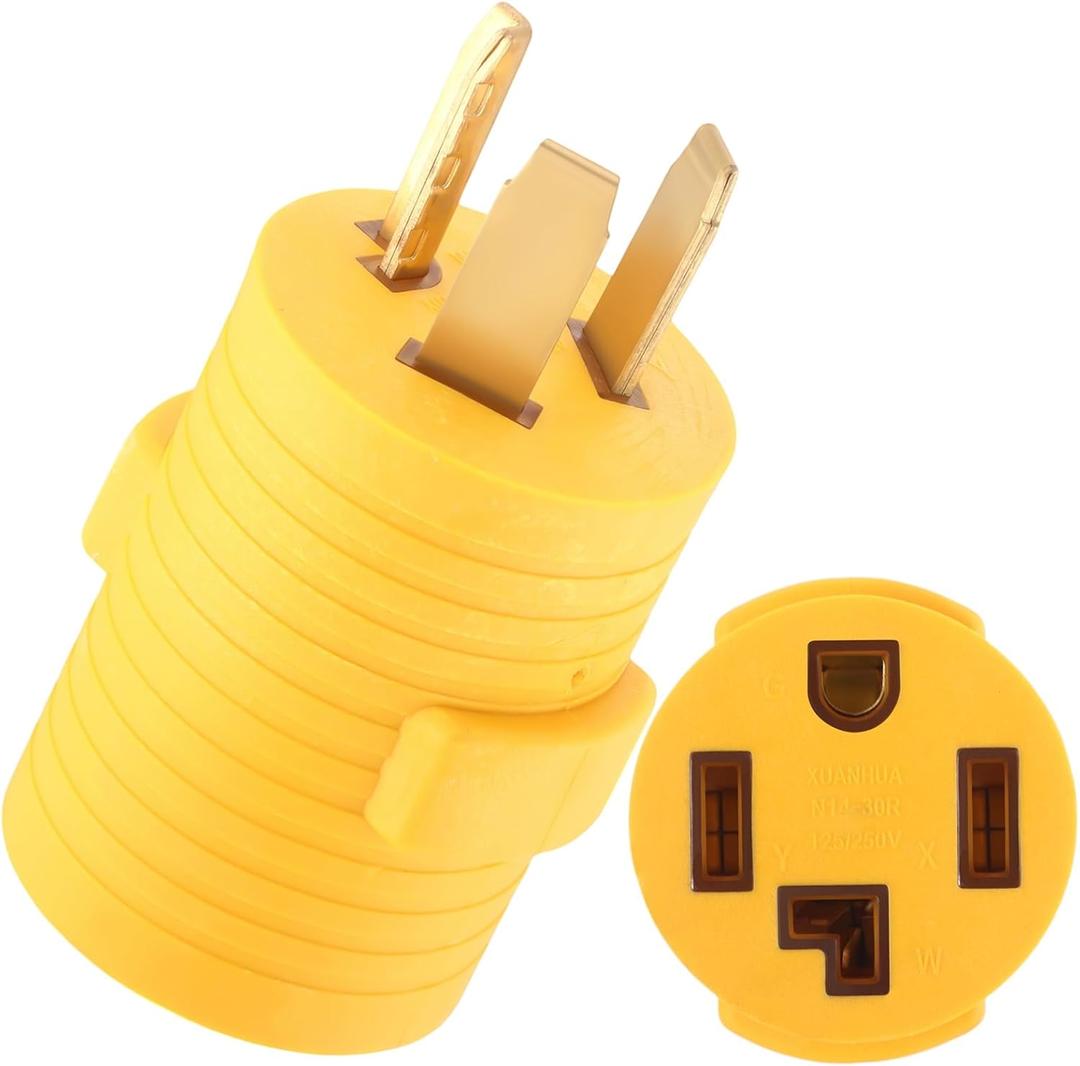 Kanayu Dryer Adapter Compatible with NEMA 10-30P to 14-30R, 3 Prong to 4 Prong Adapter Convert 10-30P Plug to 14-30R Receptacle, 220V 30 Amp 4P Newer Dryer to 3P Older House (Yellow)