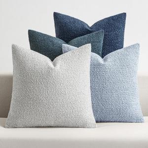 MIULEE Pack of 4 Decorative Textured Boucle Throw Pillow Covers 22x22 Inch Neutral Blue Accent Euro Sham Pillow Cases Couch Cushion Covers Modern Farmhouse Boho Chair Sofa Bed Livingroom Home Decor