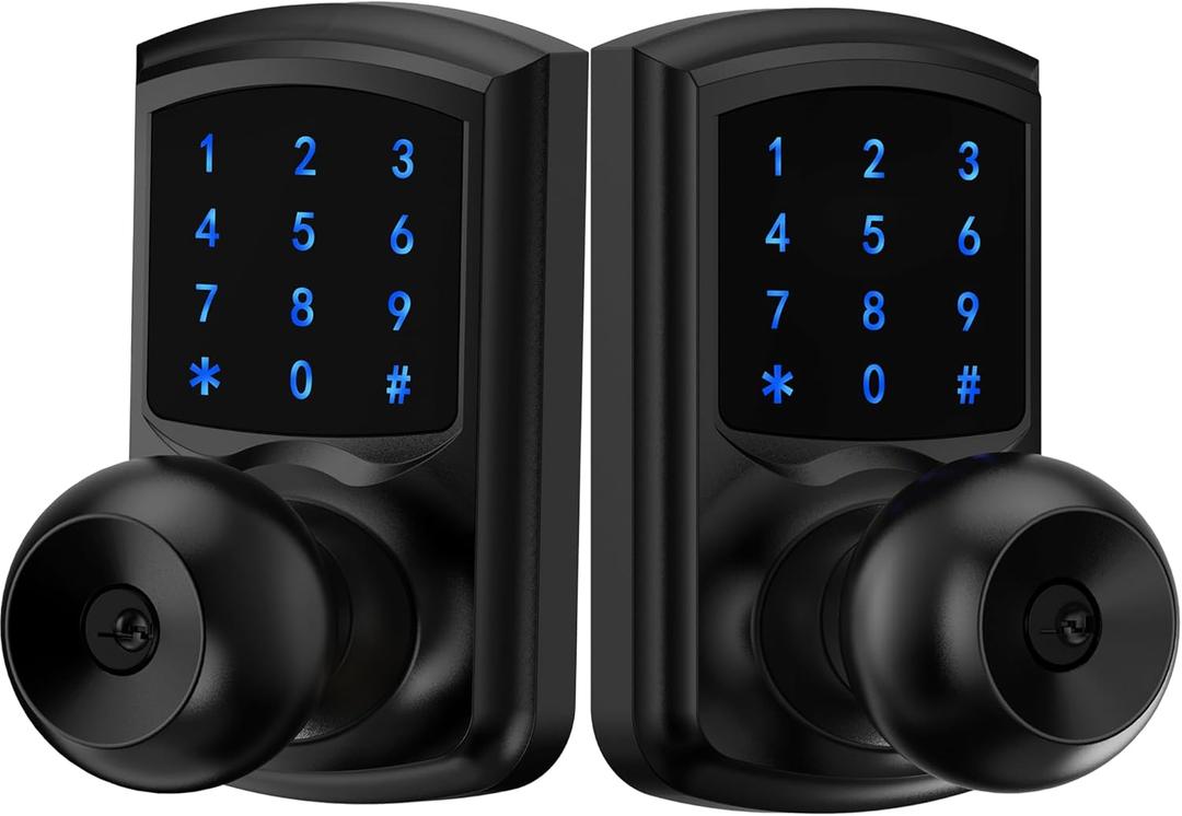 Keyless Entry Door Lock with Code, Keypad Door Lock with Handle, Touchscreen Door Knob with Keypad, Electronic for Front Door Garage Bedroom Home, Auto-Lock, Matte Black, Pack of 2