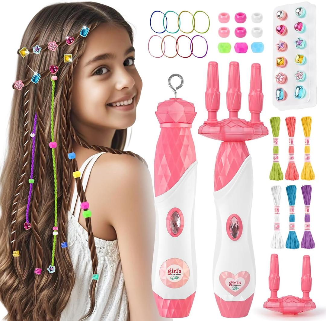 DIY Hair Salon Toys for Girls, Automatic Hair Braiding Machine & Rope Braider with Accessories, Kids Hair Styling Tool for Girls 3 4 5-12 Years Old (Pink)