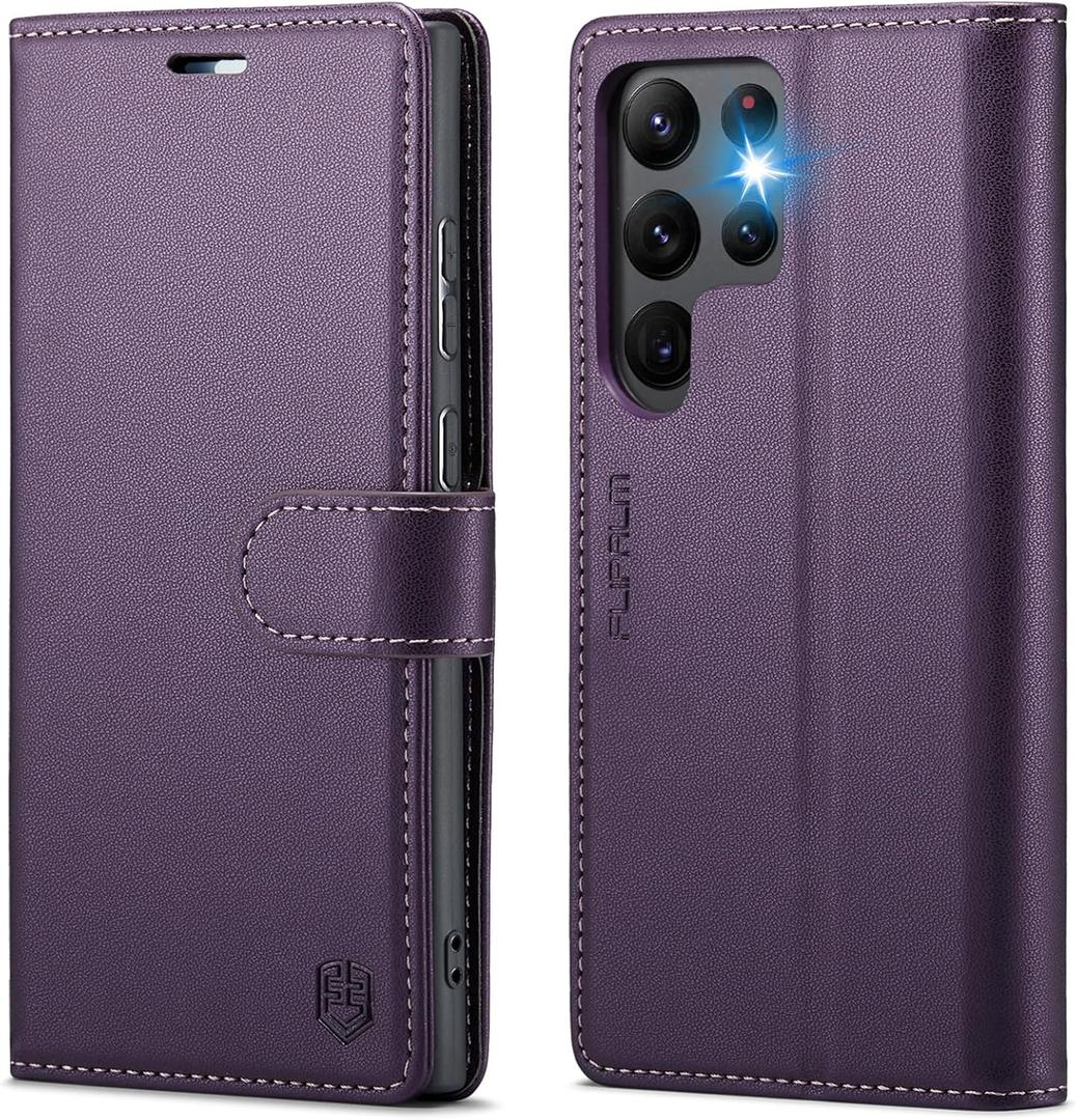 Wallet Case for Samsung Galaxy S22 Ultra, RFID Blocking Credit Card Holder, PU Leather Folio Flip Kickstand Protective Shockproof Cover for Samsung S22 Ultra (Purple)