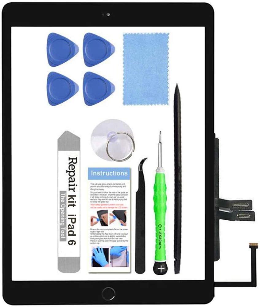 for iPad 6 (6th Gen 2018) A1893 A1954 Screen Replacement Glass Touch Digitizer Repair Kit with Home Button & Tools - Only for iPad 6 6th Generation (Black)