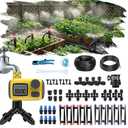 165FT Drip Irrigation System with Timer, Automatic DIY Garden Watering Kit with 1/2" & 1/4" Tubing, Solid Brass Connectors & Adjustable Sprayers for Plants, Garden, Lawn, Greenhouse, Raised Beds