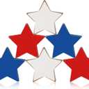 Maitys 6 Pcs 4th of July Wooden Star Signs Patriotic Red White Blue Wood Star Standing Blocks Table Tiered Tray Decoration for Independence Day Memorial Day Festival Celebration(Vintage)