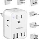 International Power Adapter Set, US to EU/UK/AUS/Japan Universal Travel Adapter- 4 AC Outlets 4 USB Ports (2 USB C), Worldwide Travel Plug Adapter Kit Include Type F/G/I/C/B/A Detachable Charger Plug