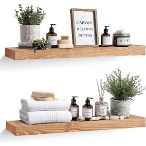 36x8x1.6 inch Floating Shelves Set of 2 Solid Wood Rustic Oak Wall Mounted Shelf for Kitchen, Bathroom, Living Room