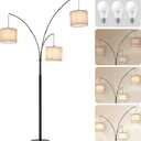 DLLT Modern Floor Lamp for Room: 3-Light Black Tree Dimmable Floor Lamps with Gray Shades for Living Room - Arc Standing Lamp for Bedroom - Tall Floor Lamp for Office Corner 3 LED Bulbs Included