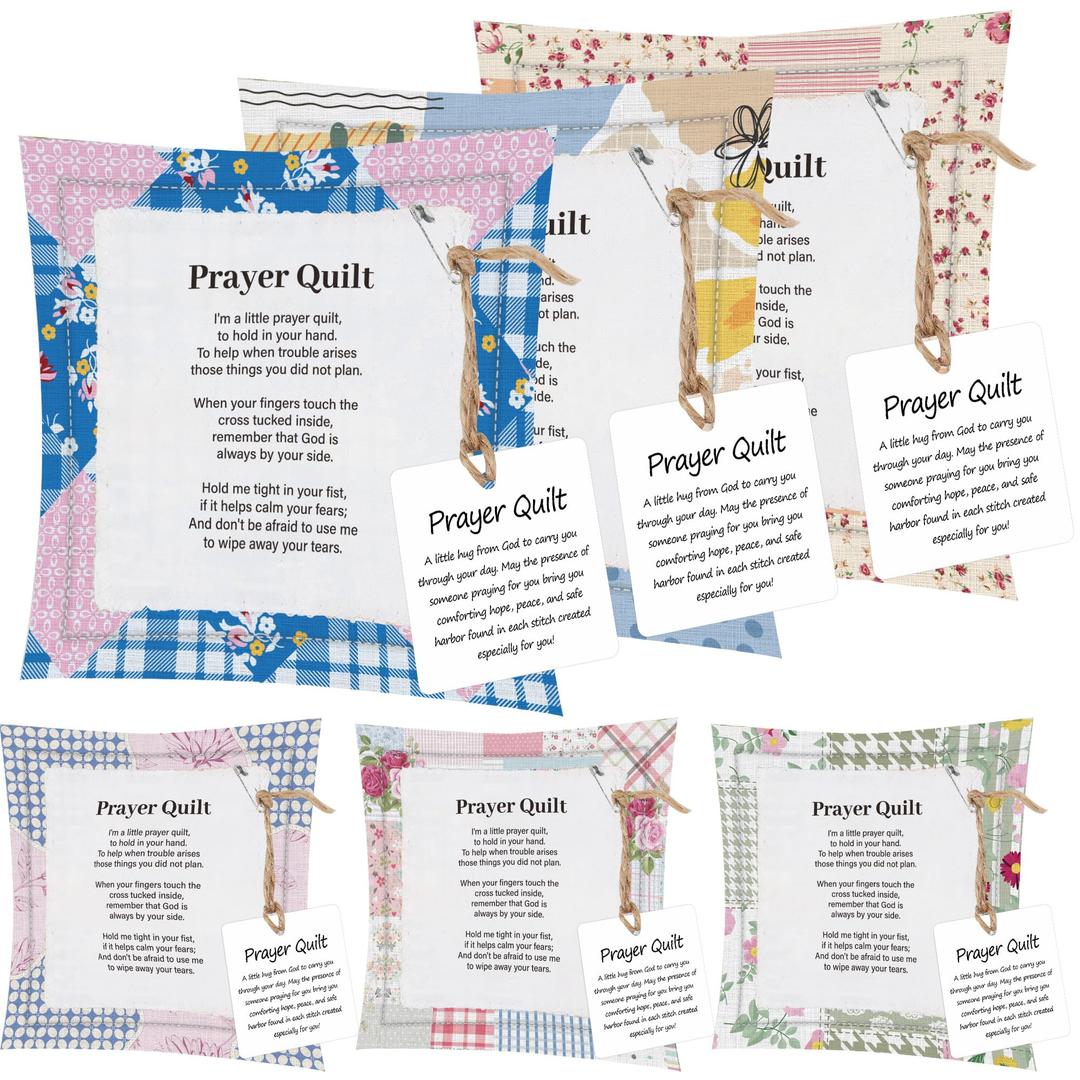 5 x Bozidol 6 Pcs Mini Prayer Quilt with Cross Inside, Portable Scripture Pocket Prayer Quilt Squares Christian Gifts for Women Easter Mother's Day Pastor Appreciation Sympathy Gifts