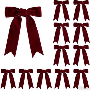 Meseey 12 Pcs Burgundy Velvet Bows with Twist Tie 4.5 Inch Pre-Tied Vintage Christmas Velvet Ribbon Bows for Treat Bags Gift Wrapping Basket Wedding Baby Shower Brithday Party