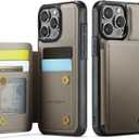 Vinich for iPhone 15 Pro Max Wallet Case with Card Holder, RFID Blocking Credit Slots Kickstand Shockproof Phone Cover for Women Men, Gray