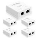 VCELINK RJ45 Surface Mount Box Shielded 2-Port, Compatible with UTP Cat6/Cat5e/Cat5 Stranded or Solid Network Cables, 5-Pack, White