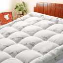 Mattress Topper Queen Size, Cooling Extra Thick Breathable Viscose Made from Bamboo Mattress pad, Soft Quilted Fitted Mattress Cover with 1000 GSM Down Alternative Fill (8-21Deep Pocket) (White)