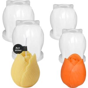 4 Pcs 3D Tulip Silicone Candle Mold Tulip Flower Silicone Chocolate Candy Fondant Mold for DIY Craft Projects