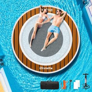 Inflatable Floating Water Hammock, 8ft/10ft Round Floating Ring for Adults Kids with Mesh, 6 inch Thick Floating Platform River Floats Dock for Pool Ocean Lake Beach