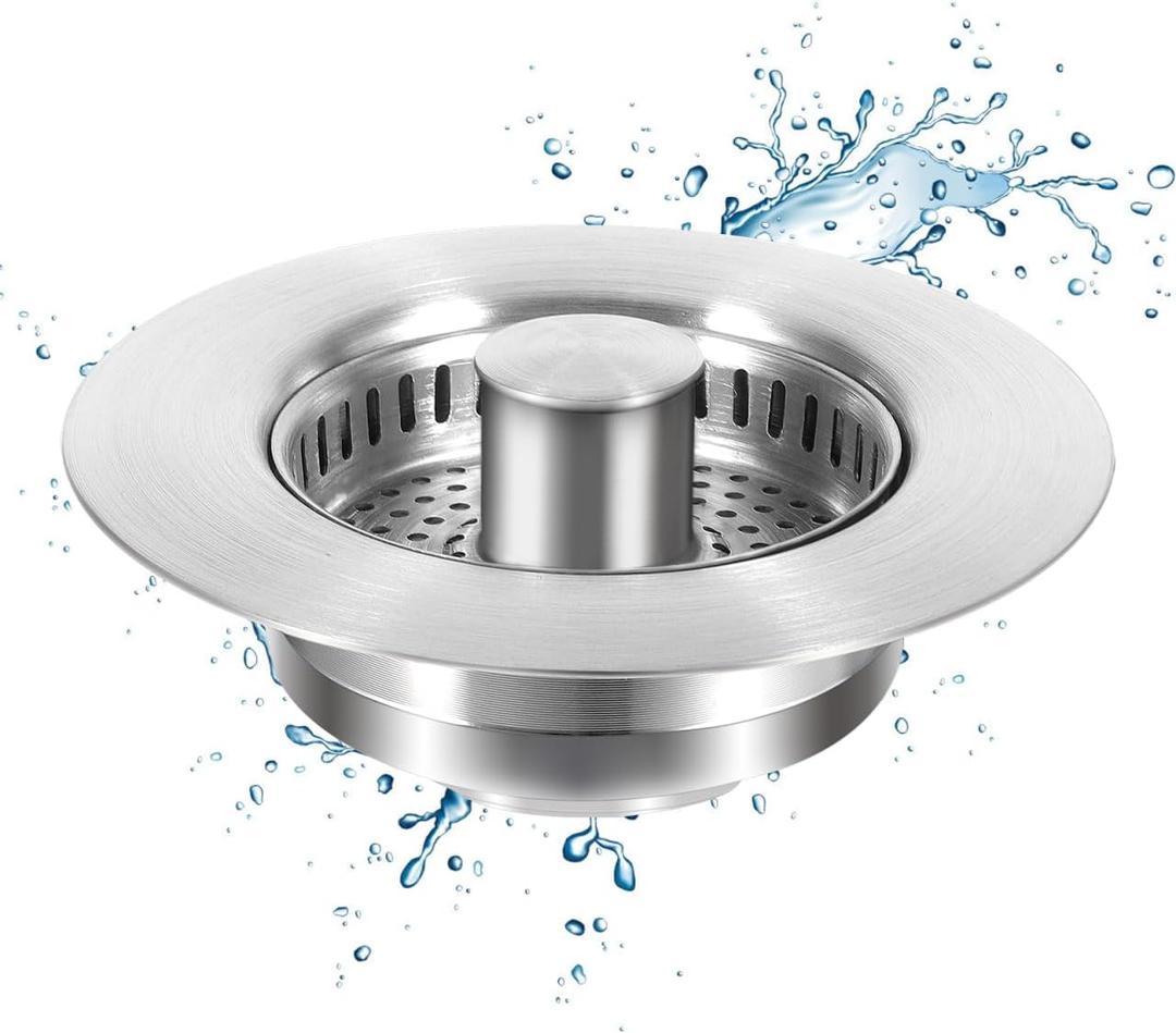 PartyKindom Stainless Steel Sink Drain Strainer and Stopper Efficient Kitchen Sink Plug Prevents Clogs Fits Standard 3.5 Inch Sinks Easy to Install and Clean