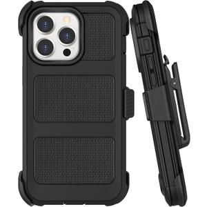 Belt Clip Case Compatible with iPhone 14 Pro Holster Defender Case Heavy Duty Protection with 360 Rotating Stand Anti-Drop Shockproof, Black