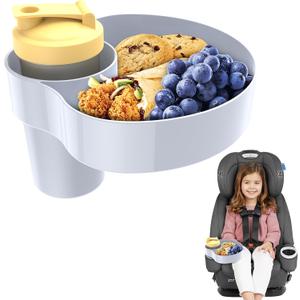 2PCS Resptasski Car Seat Cup Holder Snack Tray for Kids  Travel Tray for Car, Booster, Stroller, Outdoor Essentials Kit. Universal Adjustable Tray with Detachable Base for Snacks, Toys, Food (Grey)