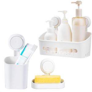 Shower Caddy Suction Cup Set - No-Drill Removable 3-Pack Organizer with Shower Shelf, Soap Dish, and Toothbrush Holder - Strong Suction, Waterproof, Ideal for Bathroom Organization