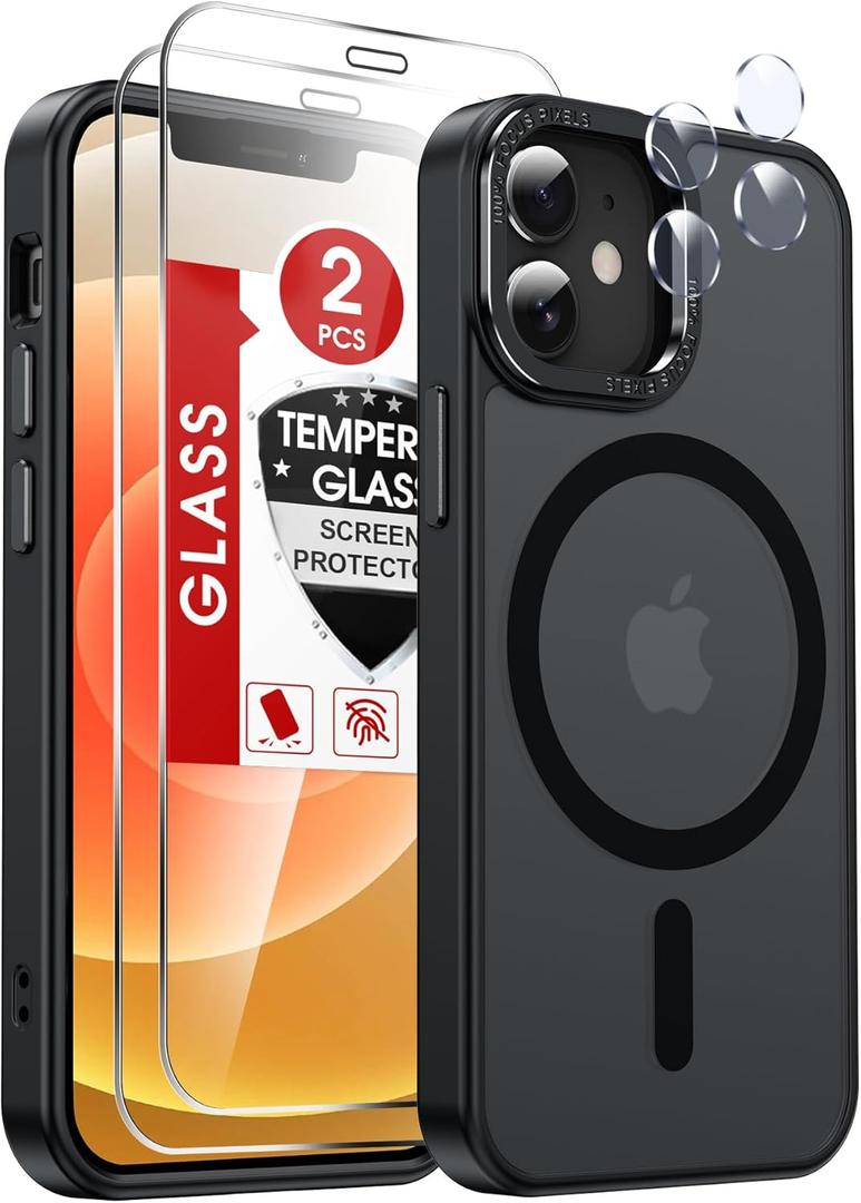 LeYi for iPhone-12 Mini Case/iPhone-13 Mini Phone Cases:[ Screen Protector X2+ Camera Cover X2] Compatible with Magsafe i iphone13 13mini Slim Protective Funda para iphone12 12mini, Black