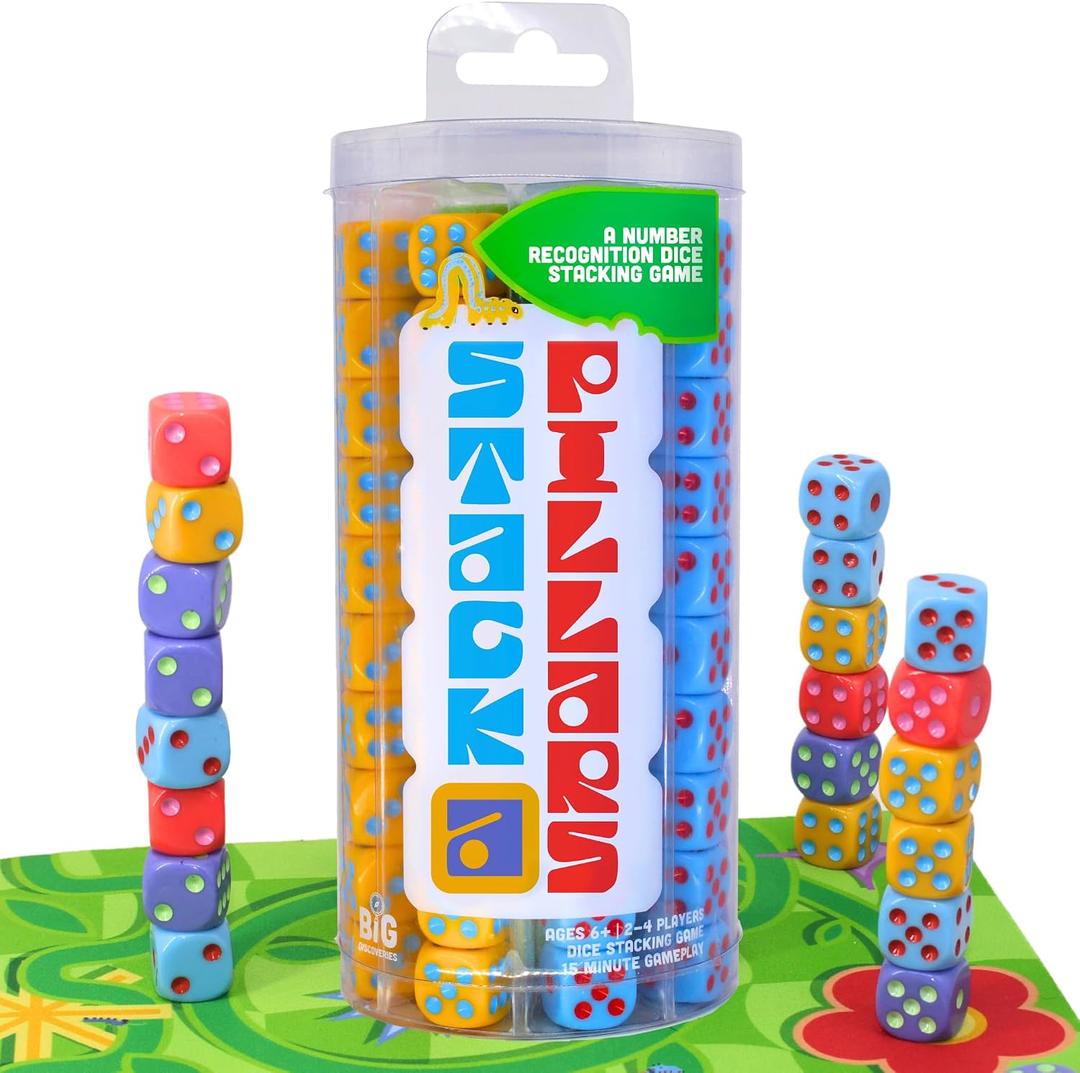 Big Discoveries Stack-a-Pillars Dice Stacking Family Game for 2-4 Players | Fun 15-Minute Strategy Games with 80 Piece Dice Set and Double-Sided Mat | Great for Game Night, Travel, Kids, and Adults