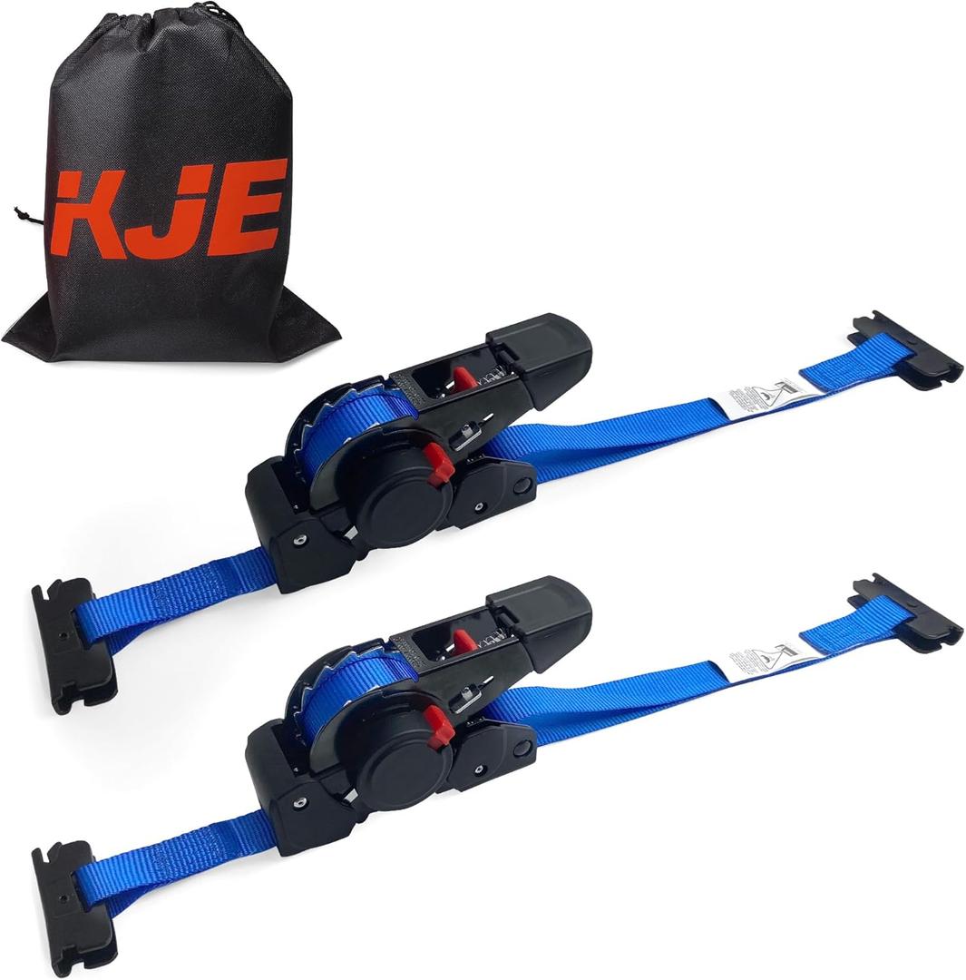KJE E Track Retractable Ratchet Tie Down Straps (2Pack), 1" x 10' Heavy Duty - 1,500lb Max Break Strength, Self Retracting Ratchet Strap for Cargo Vans, Trucks, Trailers