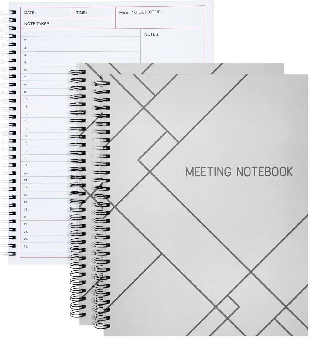 Juvale 2 Pack Meeting Notebooks for Work, Spiral-Bound Daily Planner for Project Management, Office, Business, Note Taking, Organizer, and Office Supplies (160 Pages, 8.5 x 11 In)