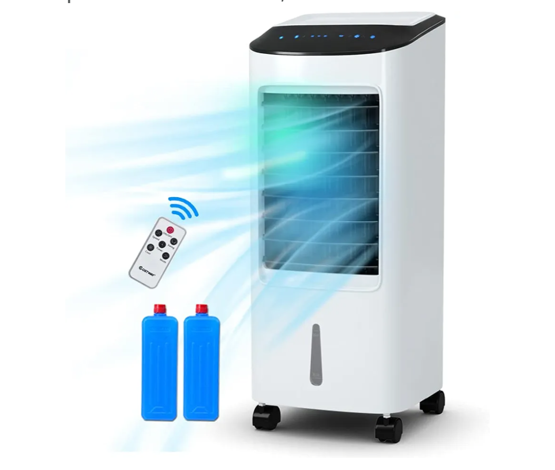 29" Evaporative Cooler, 3-IN-1 Portable Cooling Fan with Humidifier, Remote, 2 Ice Packs & 1.8 Gallon Water Tank, 70° Oscillating Air Cooler Ultra-quiet Compact Ice Fan for Home, Office