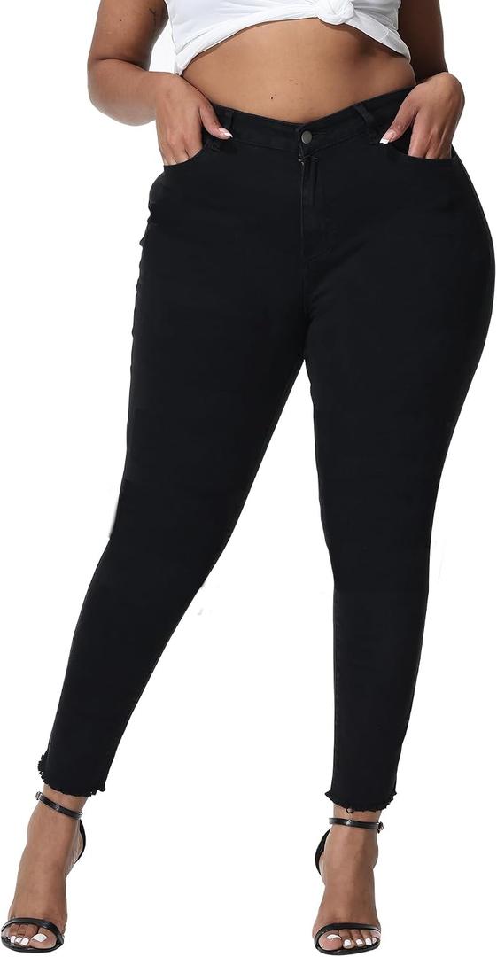 Gocolloa Womens Plus Size Skinny Jeans High Waisted Stretchy Classic Ankle Jean (Black) 16W