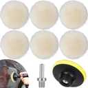 Set of 8, 6 Inch Wool Polishing Buffing Pad, Polishing Buffing Wheel with Hook Loop Back for Drill Buffer Attachment, with M14 Drill Adapter Car Buffer Polisher Kit for Car Polishing