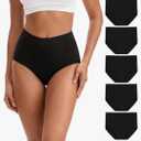 INNERSY Women's High Waisted Underwear Cotton Panties Regular & Plus Size 5-Pack, Size L