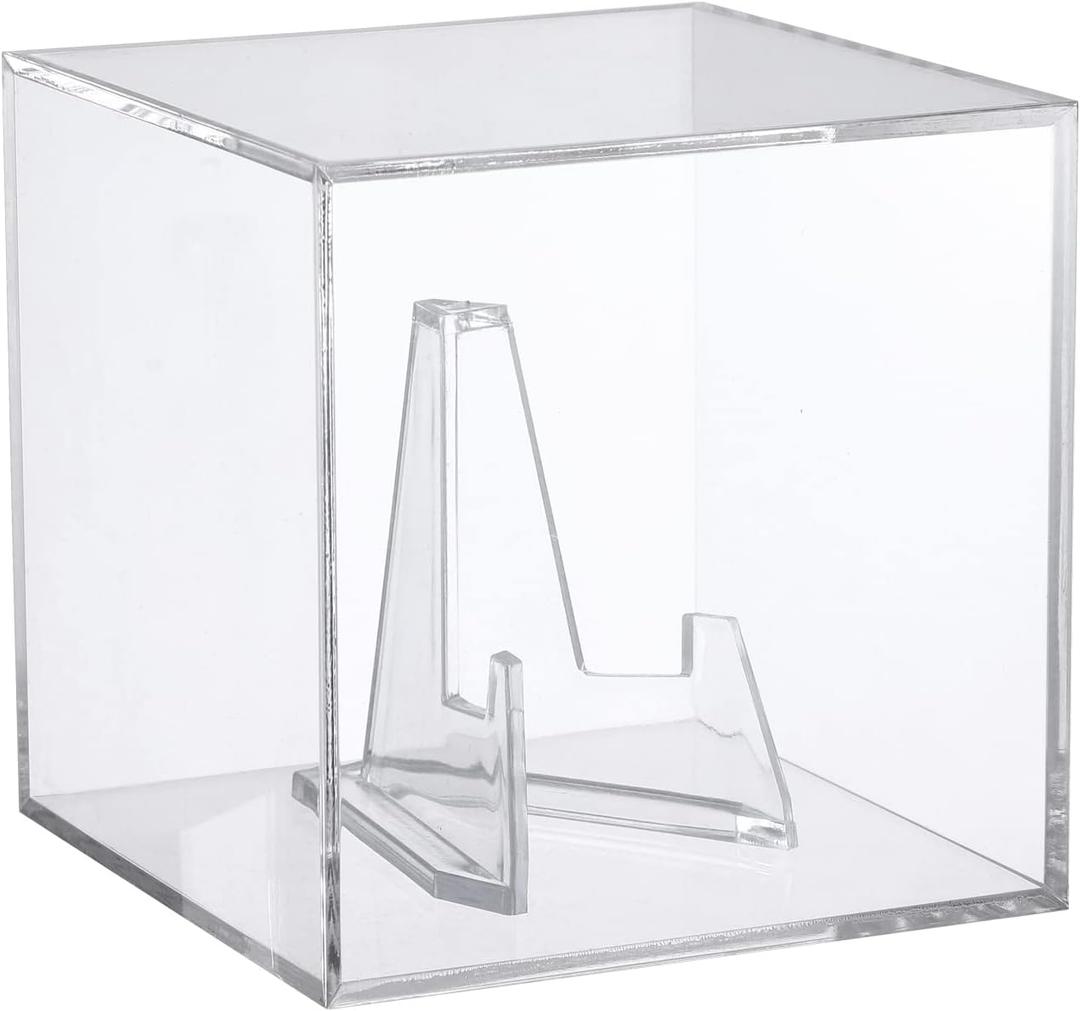 Clear Acrylic Souvenir Collectables Display Case Holder Box, Acrylic Easel Display Stand Box and Stand Holder for Watches Capsules Challenge Medals Chips Photo Crystal Carvings Display, 4Inch