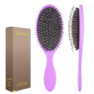 Boar Bristles Hair Brush for Women and Men, Detangling Hair Brush for Smoothing Massage Add Shine, Nylon&Boar Bristles Detangler brush for Hair Healthy (1 Pack-Purple)