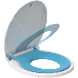 19" Elongated Potty Training Toilet Seat, Built-In Soft Quiet-Close Lid with Magnetic Blue Kids Seat and Non-Slip Design, Easy to Install and Clean